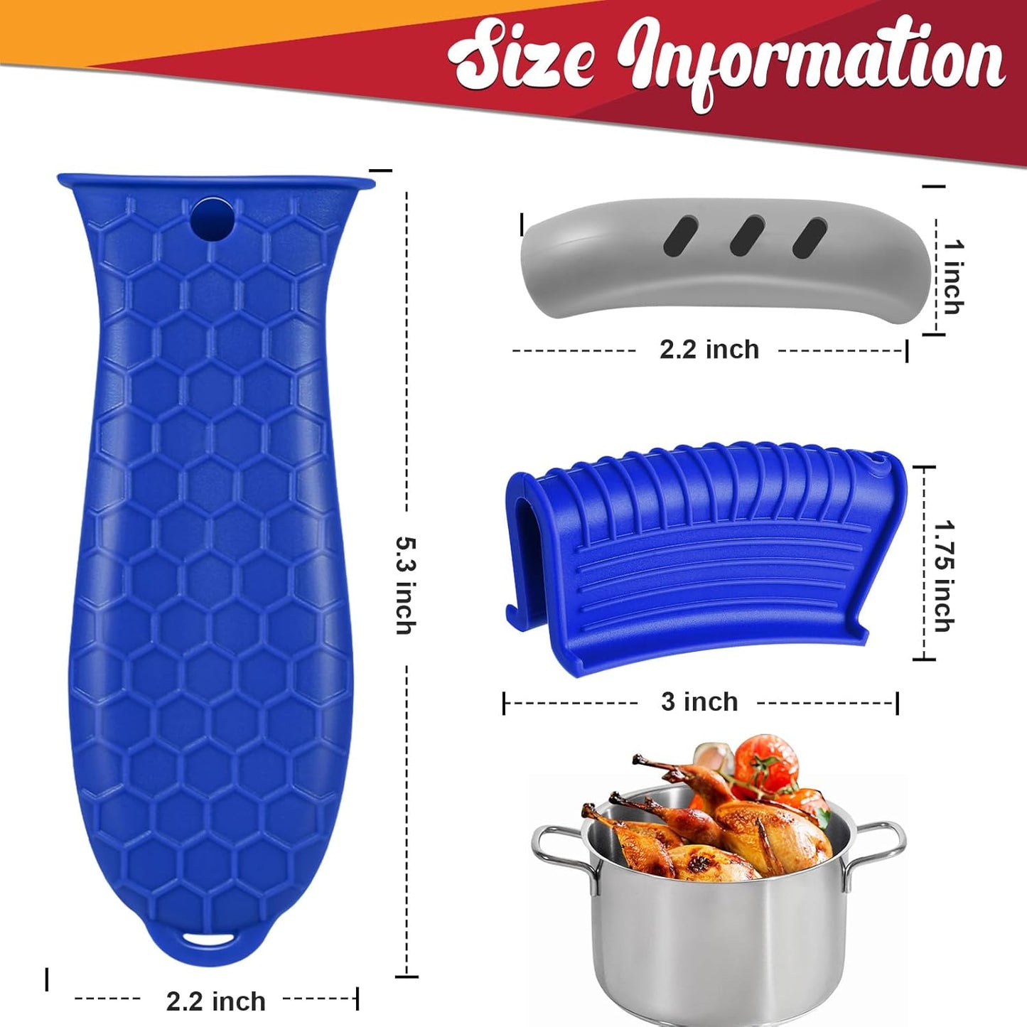 5 Pcs Cast Iron Handle Cover, Silicone Hot Handle Holder, Heat Resistant Cast Iron Skillet Handle Covers Potholder for Frying Pans and Griddles Kitchen Supplies