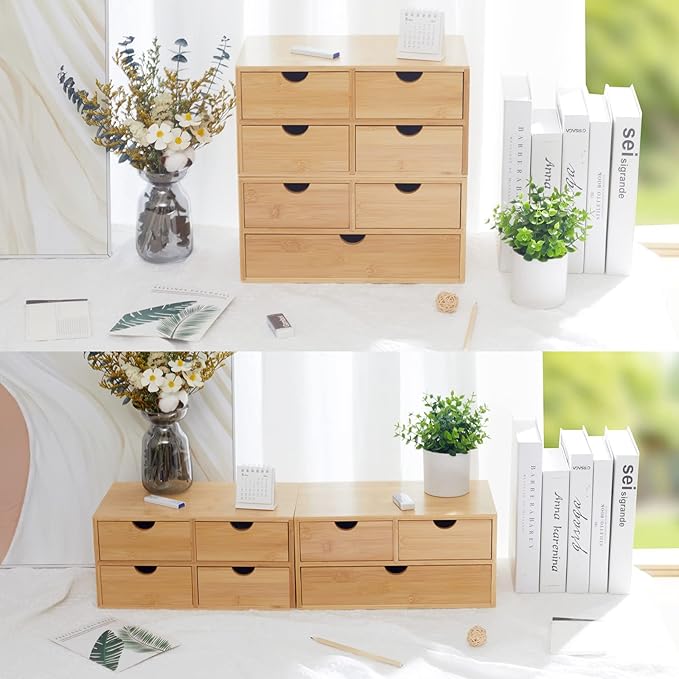 Charmewooden Bamboo Desk Organizer With Drawers Countertop Drawers Counter Storage Box Corner Desk Organizer for Home Office No Assembly Required (3 Drawers)