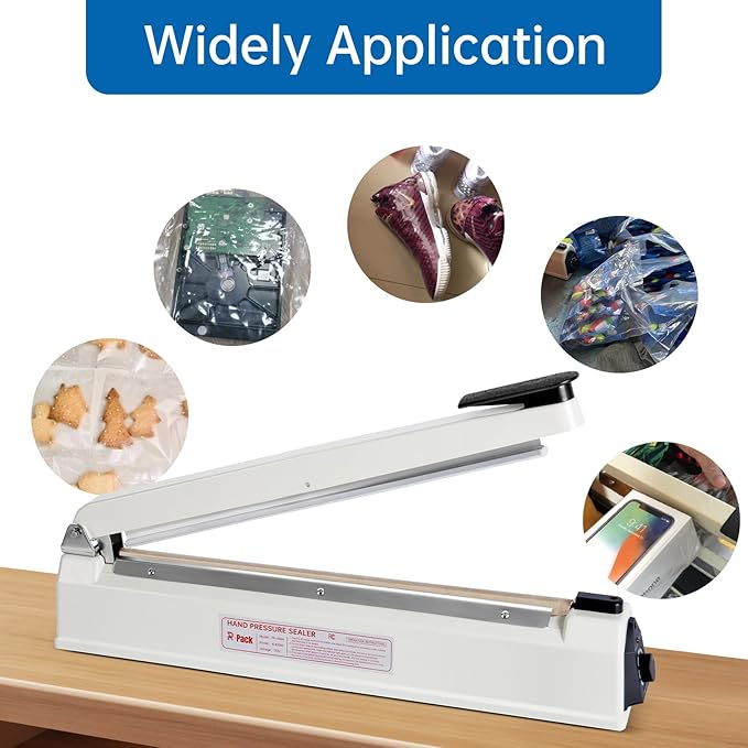 Impulse Heat Sealer with Seal bar, Heavy-Duty Bag Sealing & Cutting Machine, 2 Extra Replacements (white, 16inch)