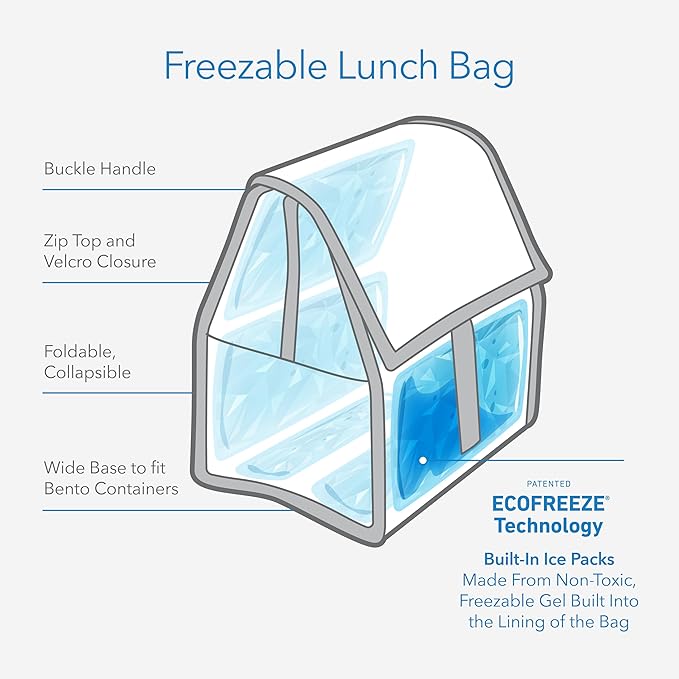 PackIt Freezable Lunch Bag, Black, Built with EcoFreeze Technology, Foldable, Reusable, Zip and Fold Closure with Buckle Handle, Perfect for School and Office Lunches