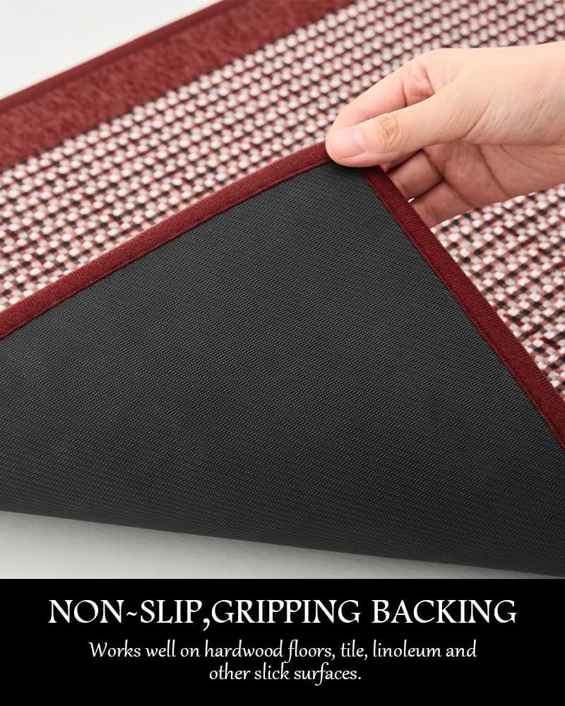 PADOOR Kitchen Mats for Floor, Non Slip Washable, Rubber Backed Christmas Runner Super Absorbent Xmas Floor Mat Sink Rug, 20'x47' Red