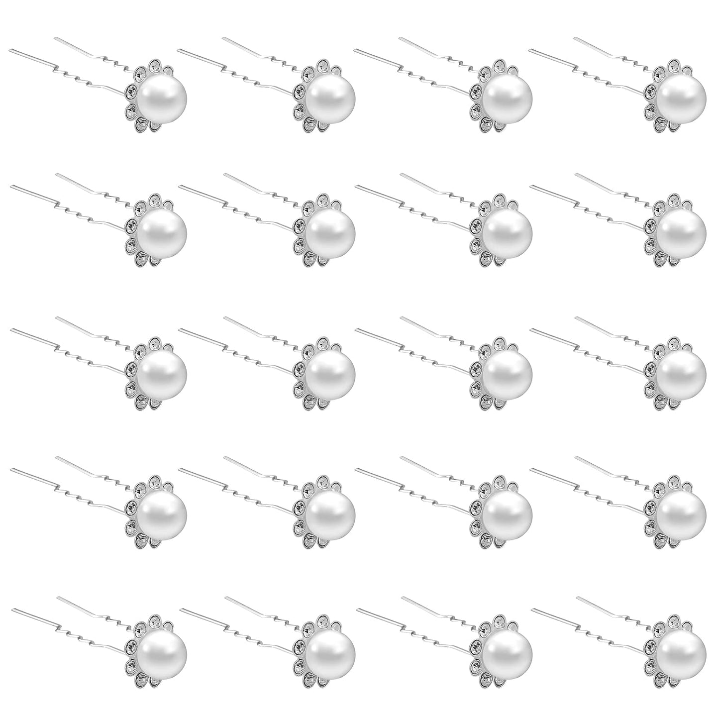 QIUTIMIY 20 Pack (White) Pearl Crystal Hair Pins Flower Rhinestone Hair Clips for Bridal Wedding Women Hair Jewelry Accessories, with Clear Container