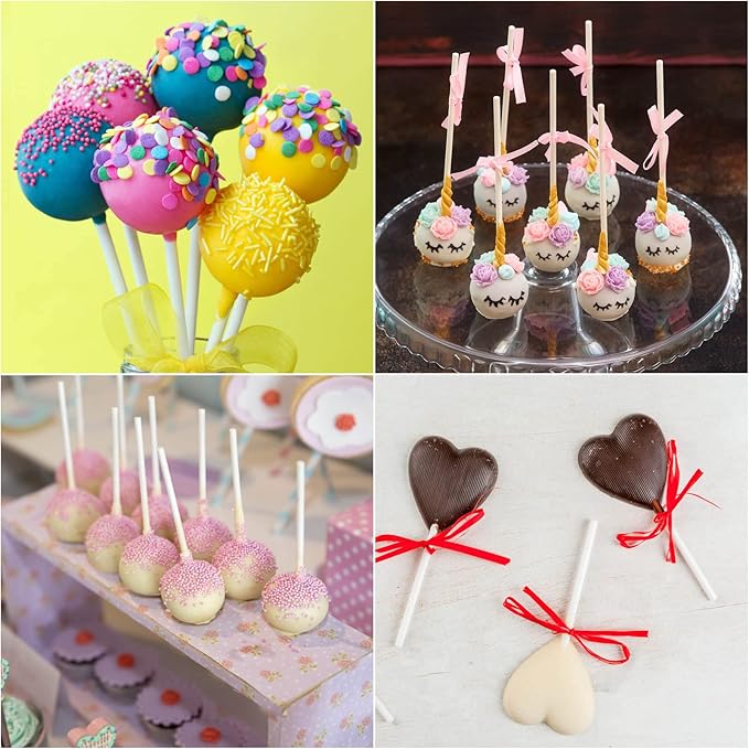 200Pcs 6 Inch White Paper Lollipop Sticks, Paper Sucker Sticks, Cake Pop Stick for Cake Toppers, Chocolate, Cookie, Rainbow Candy ﻿
