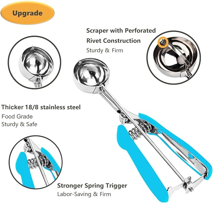 Cookie Scoop, Ice Cream Scoop, 2 Tbsp/ 30 ml/ 1 oz Cookie Scoops for Baking, 18/8 Stainless Steel Cookie Scooper for Baking, Ice Cream Scooper with Trigger Release, Cookie Dough Scoop (Blue)