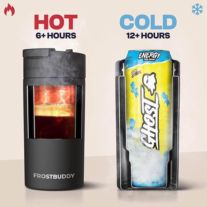 Frost Buddy Universal Can Cooler - Fits all - Stainless Steel Can Cooler for 12 oz & 16 oz Regular or Slim Cans & Bottles - Stainless Steel (Carbon Fiber)