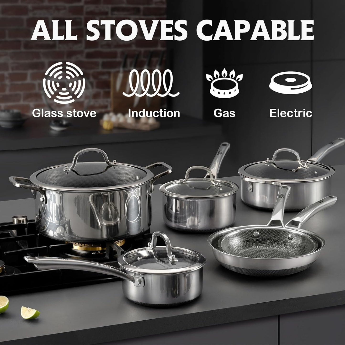 Saute Pan Set,Hybrid Non Stick 5 Quart Everyday pan,10 inch skillet,8 inch skillet,Chicken Fryer, PFOA Free Cookware,Deep Frying Pans with Lid,Dishwasher and Oven Safe,Works on All Cooktops