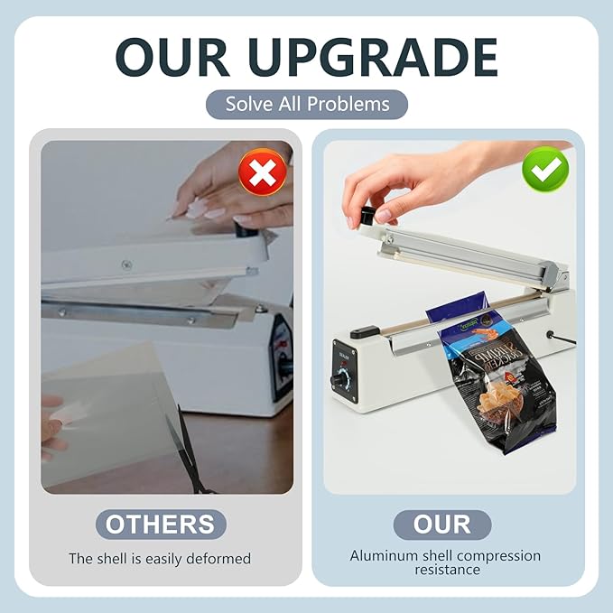 Impulse Heat Sealer with Sealing Bar: Heavy-Duty Bag Sealer with Extra Cutting Blade (White, 8-Inch)