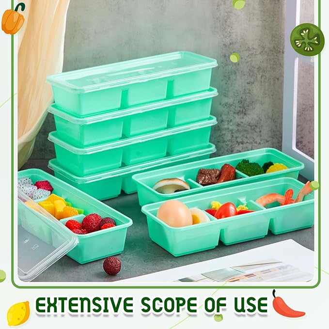 Hushee 5 Pack 17 oz Small Meal Prep Containers with 3 Compartments Snack Containers with Lid Disposable Plastic Bento Box Travel Lunch Food Boxes Stackable for Office Picnic (Green)