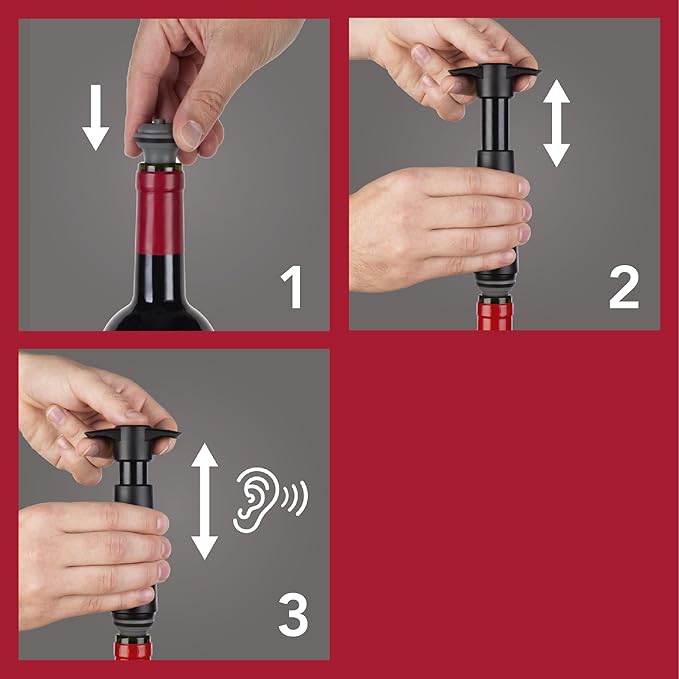 Vacu Vin Wine Saver Vacuum Stoppers - Set of 2 - Gray - Airtight Seal for Opened Bottles to Preserve Freshness Up to 10 Days - Food Grade Rubber - Easy to Use Perfect for Every Occasion