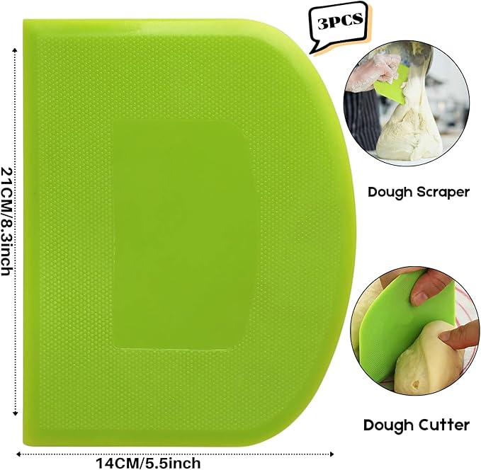 SURDOCA Dough Scraper Bench Scraper - 3P 8.3x5.5" Plastic Flexible Bowl Scraper, Sharp Edge & Angles Cake Scraper. Non-Slip Bakeware Decorating Tools Sculpting & Modeling Tools - Blue+Yellow+Blue