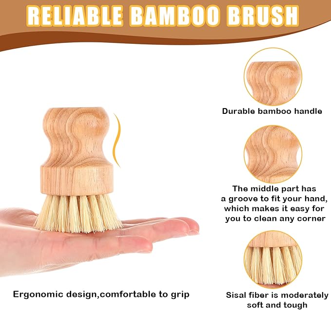Nuenen 60 Packs Bamboo Dish Scrub Brushes Wooden Scrubbers Set Kitchen Dishwashing Scrubber with Natural Sisal Bristles for Iron Pot Pan Sink(Sisal)