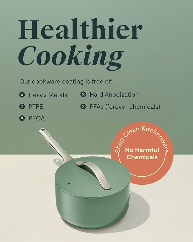 Caraway Nonstick Ceramic Sauce Pan with Lid (3 qt) - Non Toxic, PTFE & PFOA Free - Oven Safe & Compatible with All Stovetops (Gas, Electric & Induction) - White