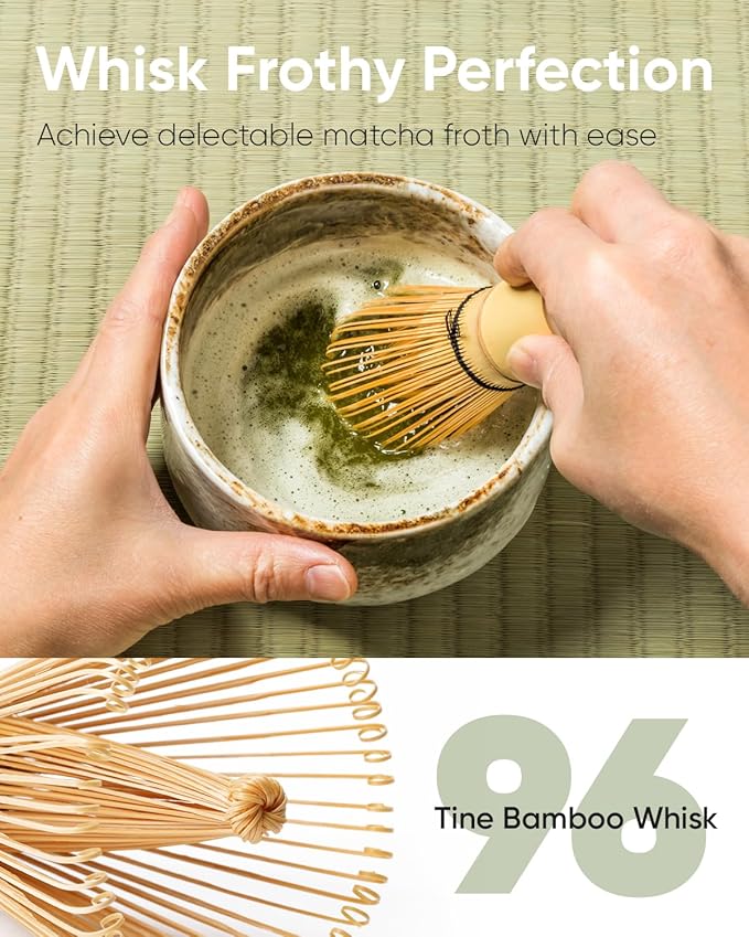 Traditional Matcha Starter Set, Bamboo Whisk (Chasen), Scoop (Chashaku), Stainless Steel Sifter, Basic Matcha Tea Making Kit