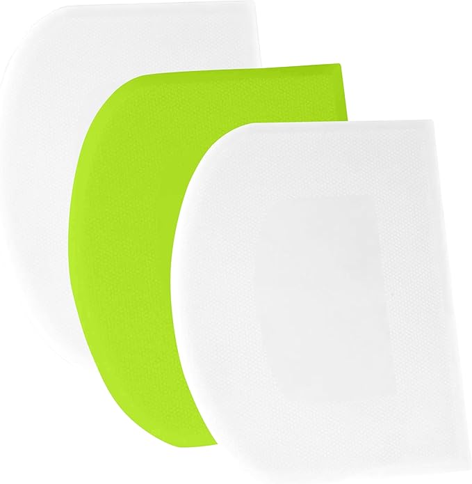 SURDOCA Dough Scraper Bench Scraper - 3P 8.3x5.5" Plastic Flexible Bowl Scraper, Sharp Edge & Angles Cake Scraper. Non-Slip Bakeware Decorating Tools Sculpting & Modeling Tools - White+Green+White