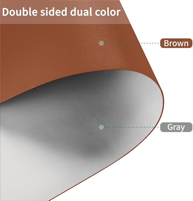 Leather Desk Mat,1.8mm Thick,16x48 Inch Desk Cover,Desk Protector Mat,Dresser Cover Top,Table Cover Rectangle,End Table Cover,Coffee Table Cover Rectangle(Brown+Gray,16x48)