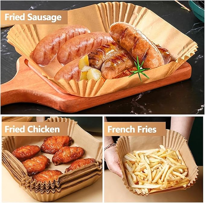 Large Air Fryer Disposable Paper Liners Nonstick 23cm Oven Airfryer Parchment Baking Paper ，Compatible For Ninja，Compatible For COSORI ，Grill Cooking Basket(16cm square,250 Pcs)