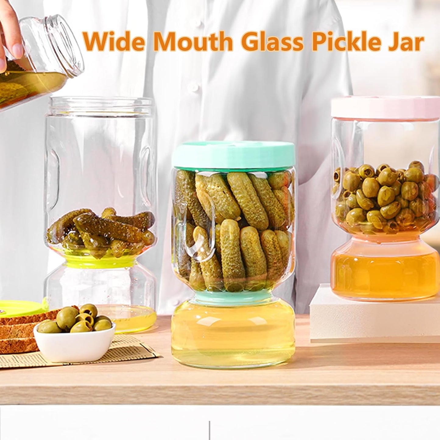 ZENS Pickle Jar with Strainer Flip, 51oz Pickle Container Pickle Juice Separator Hourglass Jar for Olive Keeper, Leakproof Glasss Pickle Holder Jars for Pickling Dill Sliced Storage, Gifts for Mom