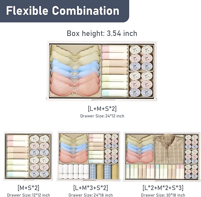 DIMJ Drawer Organizer Clothes Storage - 30 Pack Baby Dresser Organizer for Nursery, Foldable Closet Drawer Organizer Bins for Bedroom Organization, Fabric Storage Dividers for Socks, Underwears, Bras