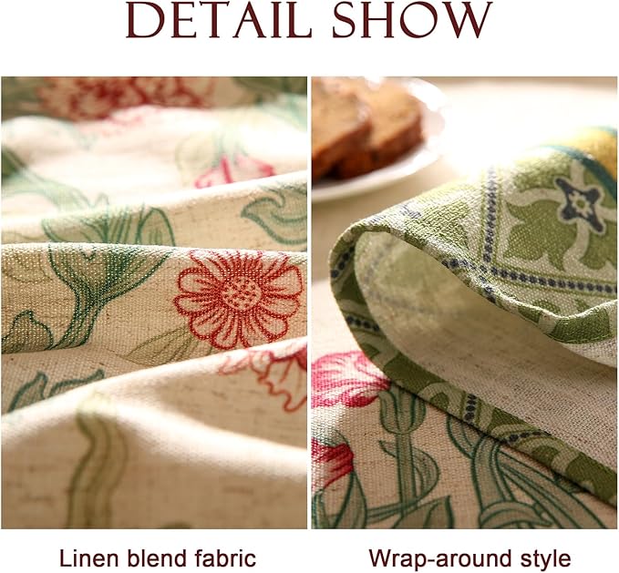 patdrea Designer Green Small Tablecloth for Round Table,Vintage Linen Leaves Pattern Table Cloth,Floral Decor Cover for Kitchen Dining Christmas,Thanksgiving,Tea Party,Diameter 55"-Cecilia a