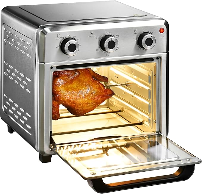 Panana Compact Airfryer Toaster Oven, 1400W 21QT with 6-in-1 Multifunctions and Wide Temperature Range, Air Fryer Oven with 60-Minute Timer/Auto-Off, Stainless Steel Countertop Oven (Silver)