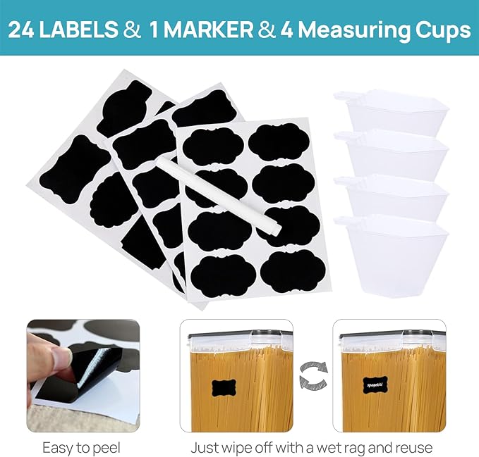 Vtopmart 10 PCS Flour and Sugar Storage Container, Large Airtight Food Canisters with Lids for Kitchen, Pantry Organization, BPA Free, Black