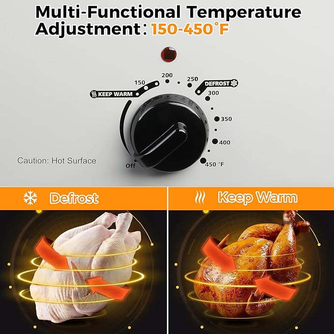 26 Quart Electric Roaster Oven with Visible & Self-Basting Lid, Large Turkey Roaster with Defrost Warm Function, Adjustable Temperature, Removable Pan Rack, Stainless Steel, Silver