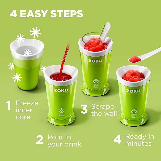 ZOKU Original Slush and Shake Maker, Compact Make and Serve Cup with Freezer Core Creates Single-Serving Smoothies, Slushies and Milkshakes in Minutes, BPA-Free, Green/Orange Set of 2