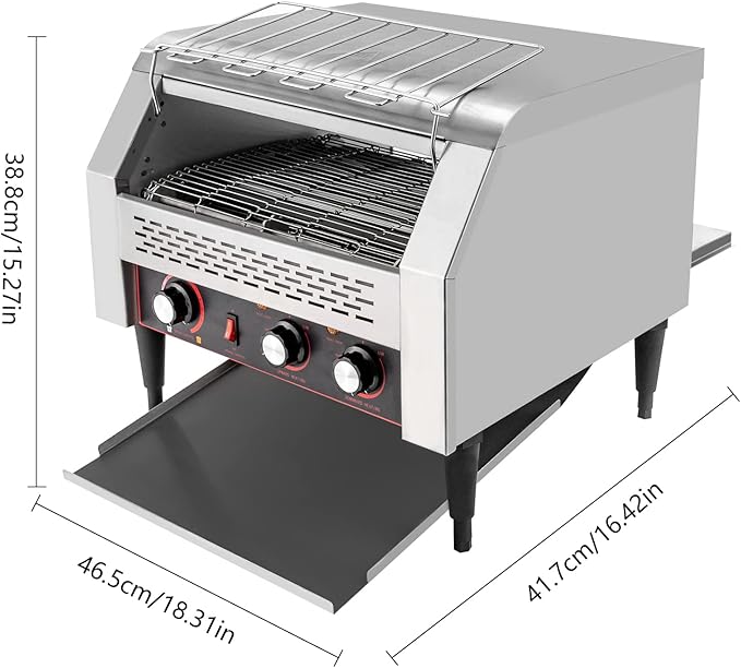 450 Slices/Hour Commercial Toaster, 110V 2600W Electric Conveyor Toaster Oven Stainless Steel Commercial Conveyor Belt Toasters for Restaurant, Bakery, Buffet Use