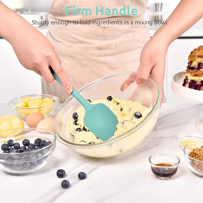 U-Taste Silicone Cooking Spoon Spatula: 480ºF Heat Resistant Food Grade 11.38" Flexible Rubber Kitchen Spoonula, Seamless Pastry Bowl Scraper for Mixing Scraping in Nonstick Cookware (Aqua Sky)