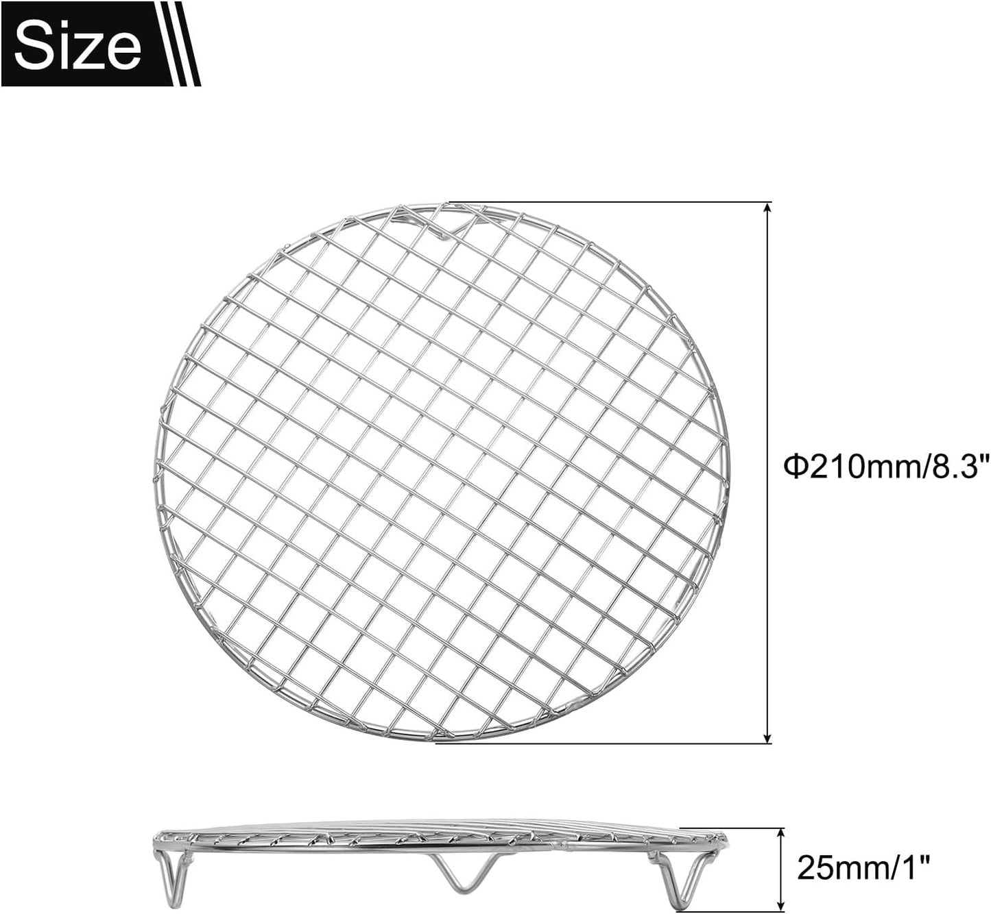 uxcell Round Cooking Rack with Legs, Dia 8.3 Inch 304 Stainless Steel Barbecue Grill for Cooking Baking Barbecue Air Fryer Racks, Silver