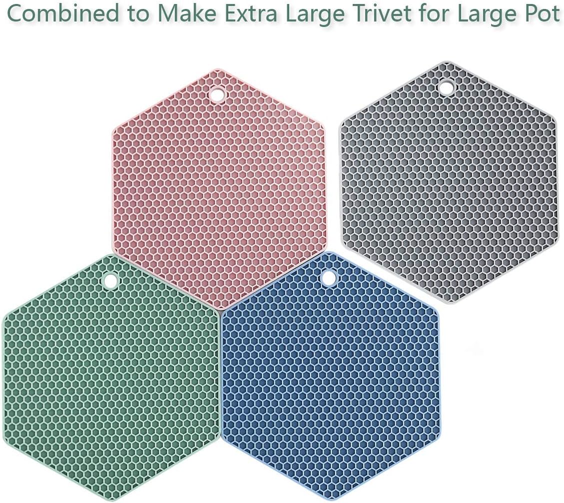 4 Packed Silicone Trivet Mats - DIY Different Size Dish Drying Mat, Hot Pot Holder for Pots & Pans, Non-Slip & Heat Resistant Kitchen Hot Pads for Countertops & Table, Navy Blue