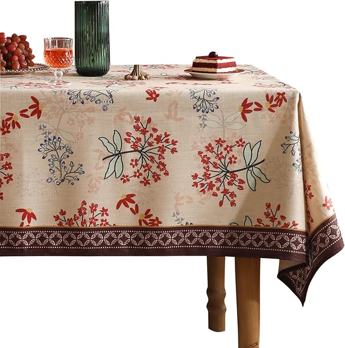 patdrea Designer French Linen Square Table Cloth,Vintage Red Floral Breathable Dacorative Tablecloth,Small Fall Table Cover for Kitchen Dining,Christmas,Holiday,Thanksgiving,67"x67"-Newmari