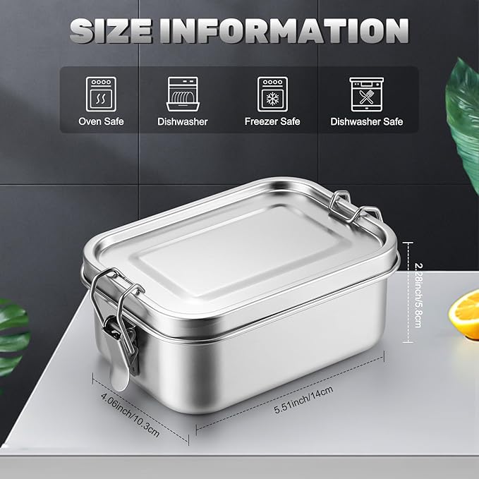 Umigy 2 Pcs Stainless Steel Bento Box 550ml Metal Lunch Box Food Storage Containers Metal Container, Lockable Clips to Leak Proof, Reusable Dishwasher Safe Lunch Snack Boxes for Work, School