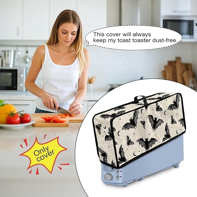 Halloween Toaster 2 Slice Cover Washable Toaster Cover Pretty Floral Small Appliance Covers Dustproof Kitchen Appliance Covers with Top Handle, Bat Print