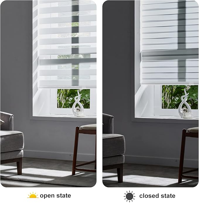 Persilux Cordless Zebra Roller Window Shades Free-Stop Roller Blinds (46" W X 47" H, White) Light Control for Day and Night, Light Filtering Sheer Roler Shades for Windows, Easy to Install