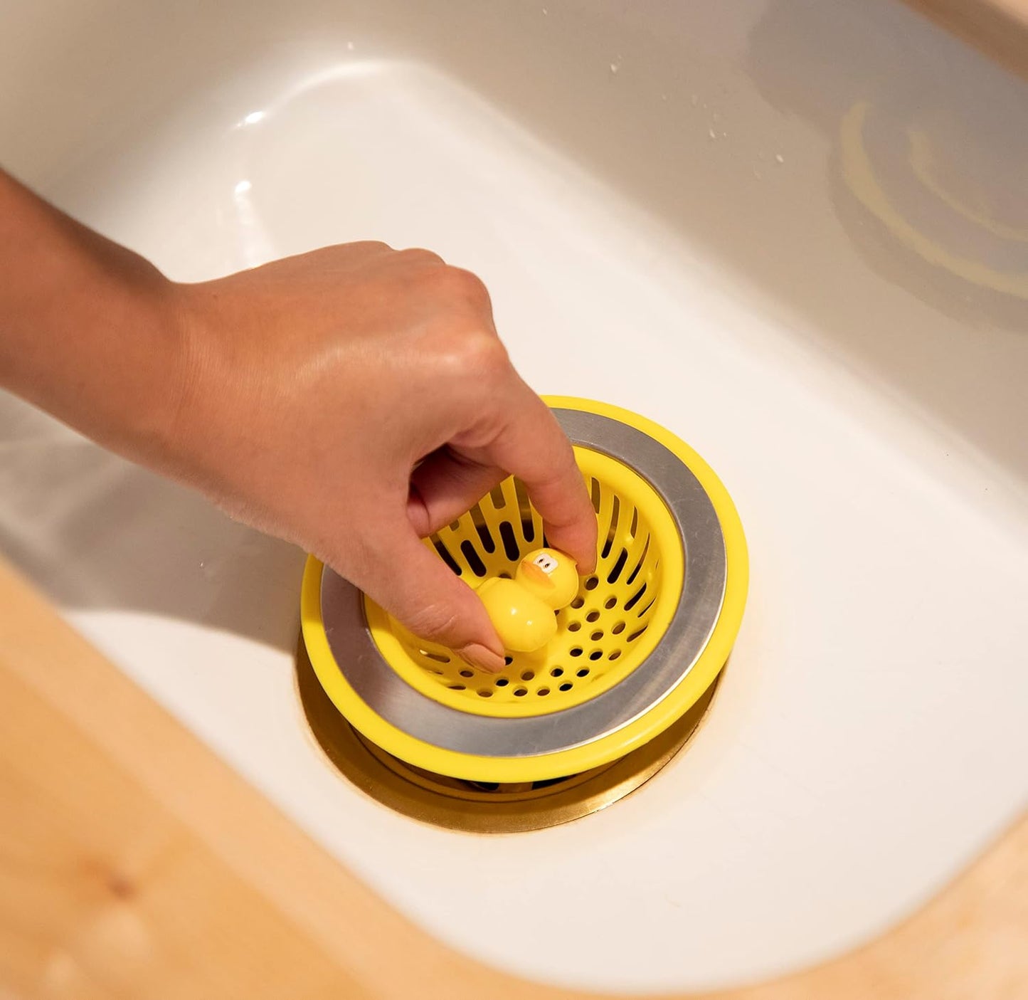 MSC International 11001 Joie Quack Kitchen Sink Strainer Basket, Stainless Steel and BPA-Free Plastic, 4.5", Yellow