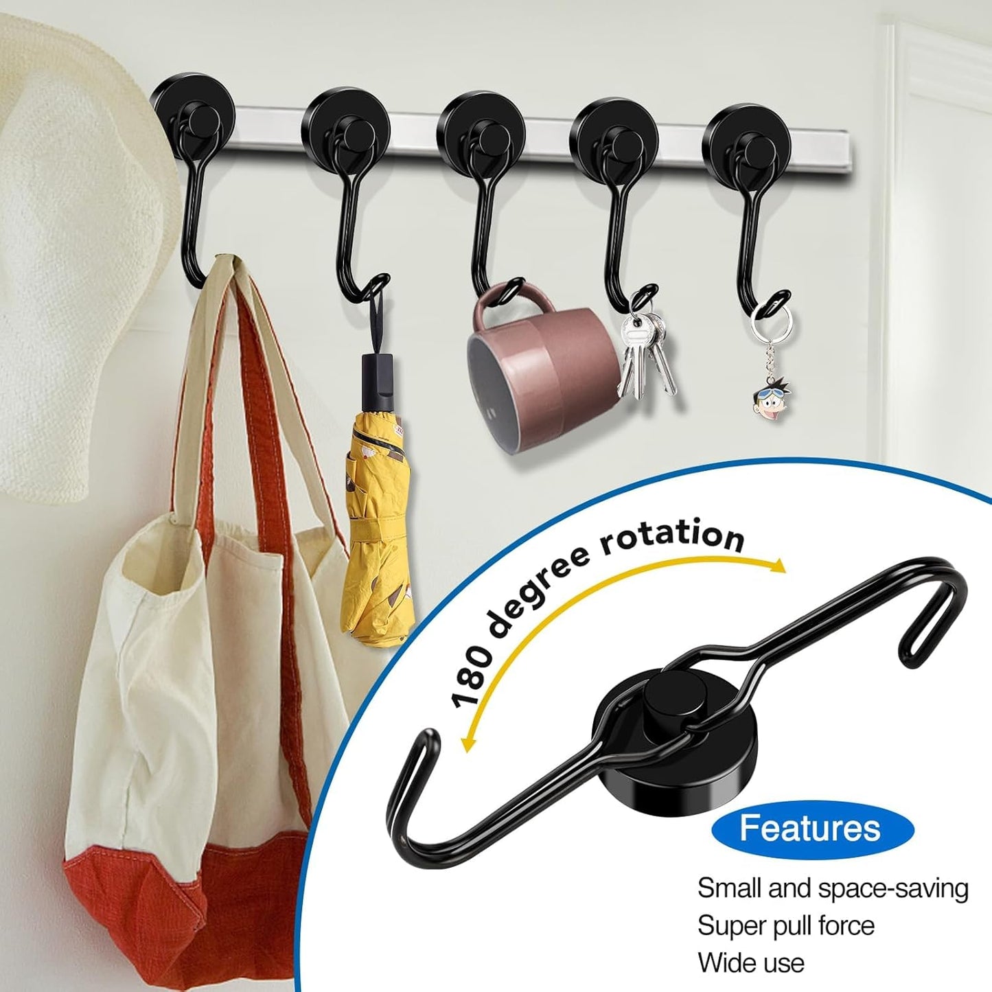 LOVIMAG Hooks, 40lbs+ Magnetic Magnet Hook 2025 Cruise Cabin Ship Essentials Heavy Duty Strong Refrigerator Fridge Hanging for Classroom Beach Vacation Kitchen Grills Home Mug Hanger (20 Pack), Black