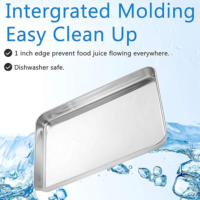 Baking Sheets 5 Pieces, Bastwe Cookie Sheets Set of 5 Stainless Steel Baking Pans Toaster Oven Tray Pans, Rectangle Size 12 × 9 × 1 inch, Rustproof & Healthy & Easy Clean & Dishwasher Safe