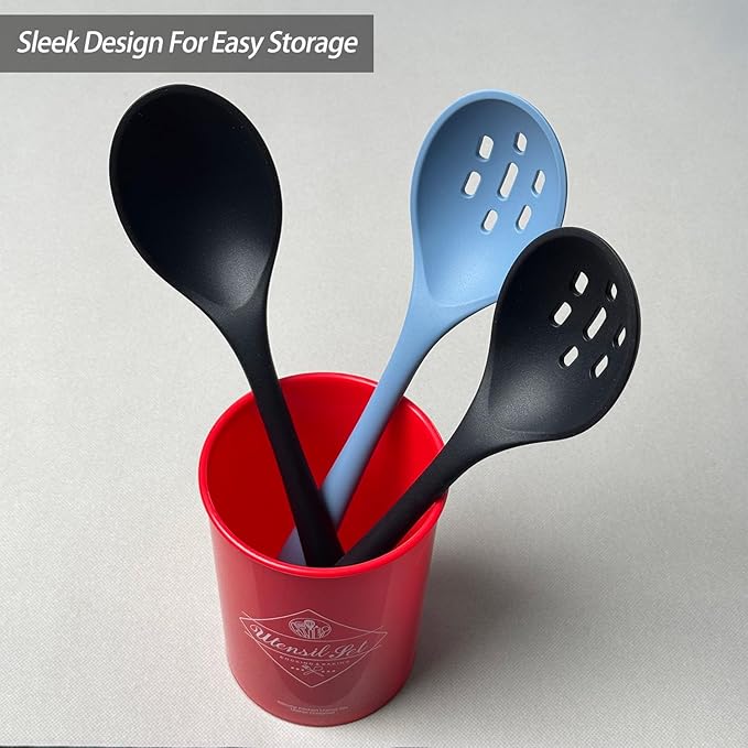 Silicone Slotted Spoons for Cooking - Extra Large Kitchen Spoons for Mixing, Serving, & Stirring - 600°F Heat-Resistant Non Stick Utensils Skimmer- Dishwasher Safe, Khaki