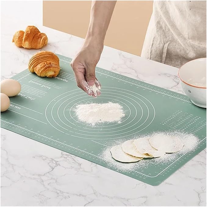 Silicone Measuring Kneading Pad Set Household Rolling Pin Dough Large Thick Non-slip Non-stick Bottom Baking Tool(Three piece set blue)