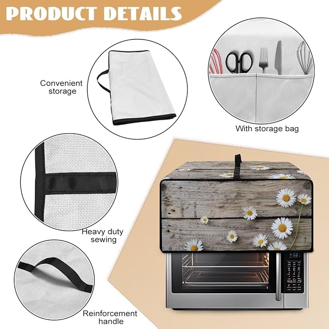 Toaster Oven Cover Washable Small Kitchen Appliance Dust Cover with Pockets, for Air Fryer Toaster Ovens, Microwaves, L, 18.5 x 22.5 x 13 inches, Daisy Wood Grain