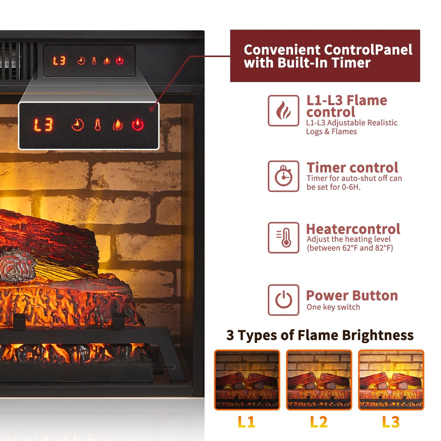 IFBUY Farmhouse Electric Fireplace with Mantel, 42" Fireplace TV Stand w/23'' Freestanding Electric Fireplace Heater, Remote Control, Adjustable 3D Realistic Flame Level for Living Room, Light Brown