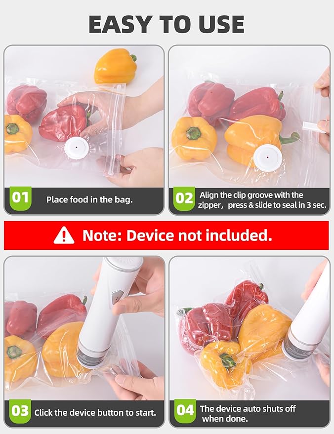 Vacuum Sealer Bags, Reusable Vacuum Zipper Bag, BPA Free Heavy Duty Vacuum Storage Bag for Food 15 Bags (15 Large Bags (10.24x13.39 in))