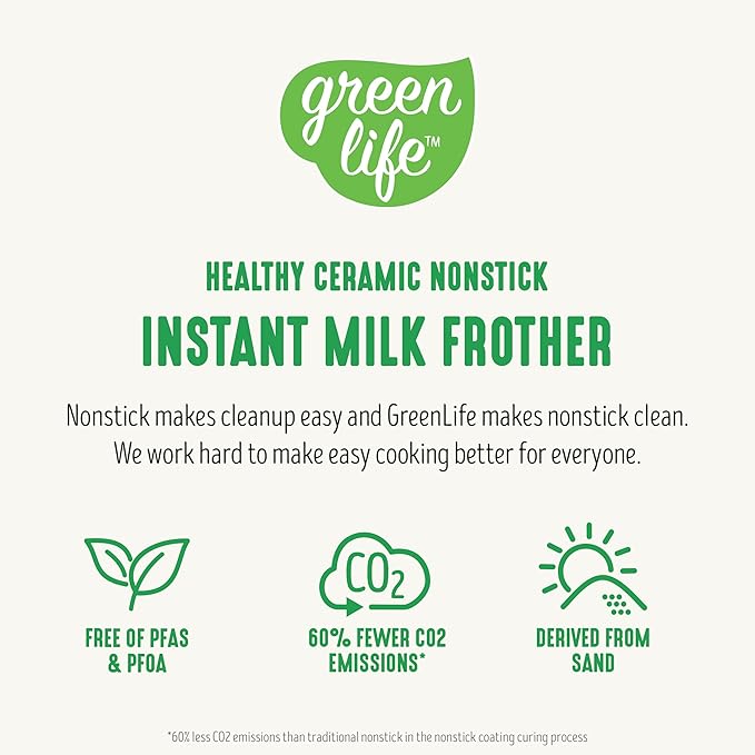 GreenLife Ceramic Electric Milk Frother, 10oz, 4-in-1, Auto Hot and Cold Foam, Dense and Light Foam, PFAS Free, Cordless Milk Warmer and Steamer for Latte, Coffee, Black