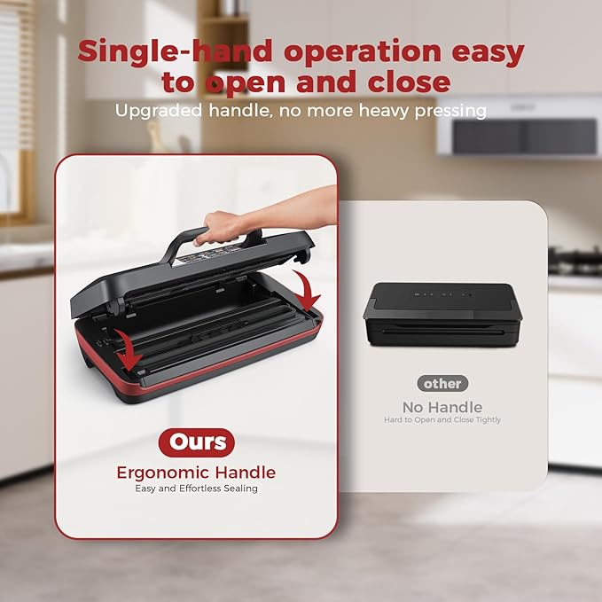 95kPa Vacuum Sealer Machine,Commercial Fully Automatic Food Sealer,10-in-1 Functions & Powerful Sealing System with Double Heat Seal,Easy-Lock Handle,Built-in cutter,1 Bag Rolls,10 Pre-cut Bags