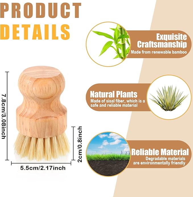 Nuenen 50 Packs Bamboo Dish Scrub Brushes Wooden Scrubbers Set Kitchen Dishwashing Scrubber with Natural Sisal Bristles for Iron Pot Pan Sink(Sisal)