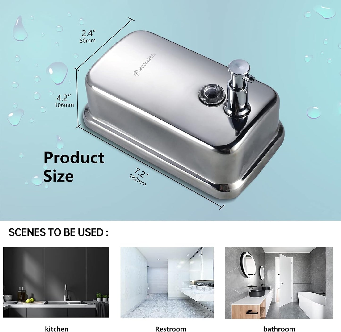 modunful Stainless Steel Soap Dispenser – 27oz Wall Mounted for Family Use, Brushed Nickel, Leak-Proof Pump, Durable Design for Busy Households