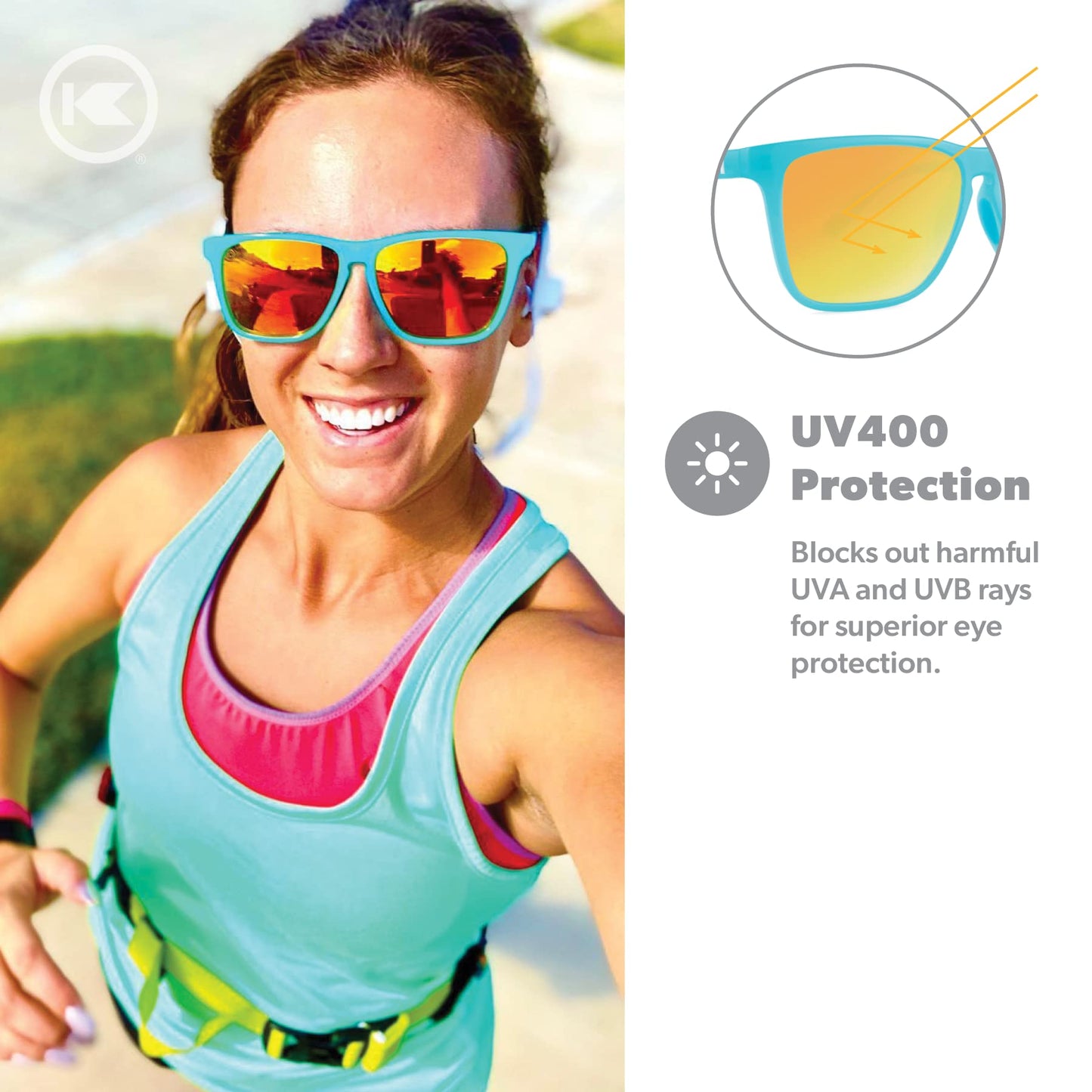 Knockaround Fast Lanes Sport - Polarized Running Sunglasses for Women & Men - Impact Resistant Lenses & Full UV400 Protection, Pool Blue Frame/Yellow Sunset Lenses