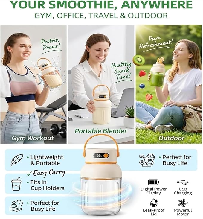 Portable Electric Juicer Cup with Zero Cord Hassle, Fresh Juicer Portable Blender with Digital Display, Leakproof USB-C Rechargeable Personal Blender for Home, Travel, Easy Clean (2a,1000ml)