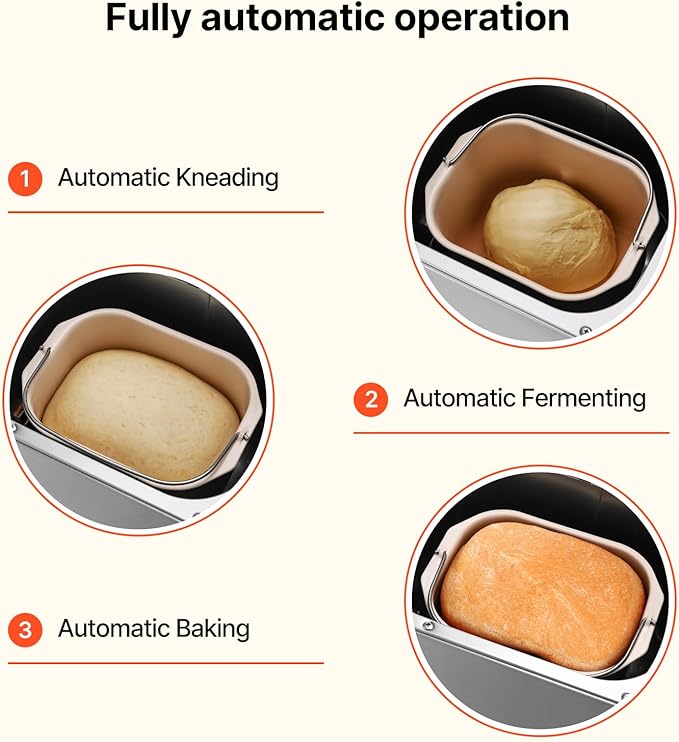 Happybuy Bread Maker, Dough Machine(19-in-1 2LB), Nonstick Ceramic Pan Automatic Breadmaker with Gluten Free Setting, Whole Wheat Bread Making, Digital, Programmable, 3 Loaf Sizes, 3 Crust Colors
